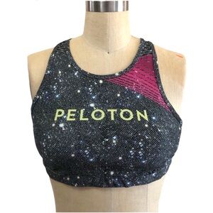 PELOTON Black/Pink/Lime Women’s Sports Bra Medium gym yoga sporty athletic wear
